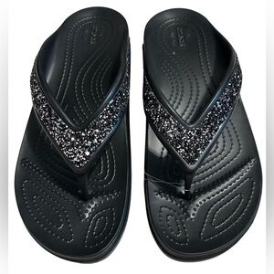 NWT CROCS Black Sloane Glitter Flip Flops SZ 9